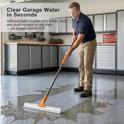 CLEANHOME Silicone Floor Squeegee for Shower Glass, Floor, and Garage | Heavy-Duty Pet Hair Remover, Bathroom Tile Cleaner, Window Wiper - Flexible, No Streaks, Compact Storage