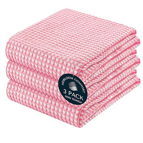 3 Pack Dual Tone Waffle Weave Kitchen Towels, 16x26 Inch, 100% Cotton, Absorbent, Fast Dry Dishcloth Set, Soft and Durable, Baby Pink - color: Light Pink, size: 16 x 26 - Pack of 3