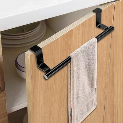2 Pack Black 9 Inch Towel Holder for Kitchen Bathroom | Stainless Steel, Hand Towel Rack, Over Cabinet Door, For Kitchen Bathroom - color: Black