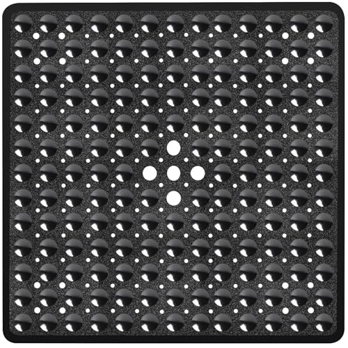 Square Shower Mat Bathtub Mat Tub Bath Mat Non Slip Black 21"x21" | Shower Mats for Inside Shower Tub, Shower Stall Mats for Bathroom Floor, With Suction Cups Drain Hole Easy Washable, BPA-Free - color: Black, size: 21" x 21" (Square)