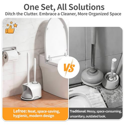 2 in 1 Toilet Brush and Plunger Set with Silicone Bristles, Plastic Material, Includes Holder, White/Black, for Deep Cleaning - color: A-white, size: 2 Pack