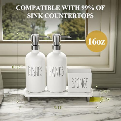 Cisily Kitchen Soap Dispenser Set Comes with Ceramics Sponge Holder, Gold Pumps, and Instant Dry Tray, Hand and Dish Soap Dispenser Set (4, Silver + White + Sponge Holder) - color: Silver + White + Sponge Holder