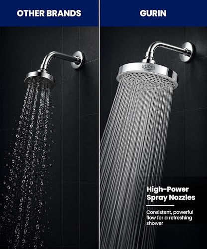 Shower Head - Premium Polished Chrome Finish - Rain Showerhead 6 Inch | High Pressure Shower Heads with Adjustable Angles, 90 Anti-Clog Nozzles, Tool-Free 1-Min Install