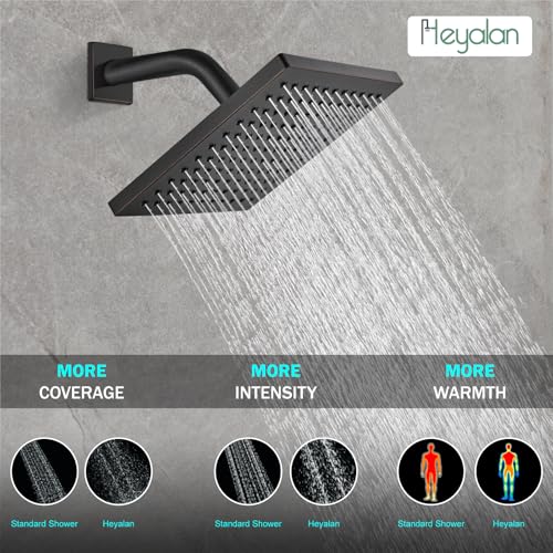 Heyalan 8 Inch Shower Set with Tub Spout and Valve, Oil Rubbed Bronze | 8-inch square rainfall head, tub spout with diverter, male-thread rough-in valve, single-handle control and wall-mount design - color: Oil Rubbed Bronze, size: 8 Inch Square Shower He