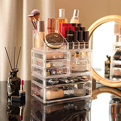 Cq acrylic 3 Pack Clear Makeup Organizer Countertop, Stackable 6 Drawers Skincare Organizer,Cute Skin Care Organizer for Vanity Hair Clip,Jewelry,Beauty Product Desk and Make Up Organizers for Vanity - size: 6 Drawers