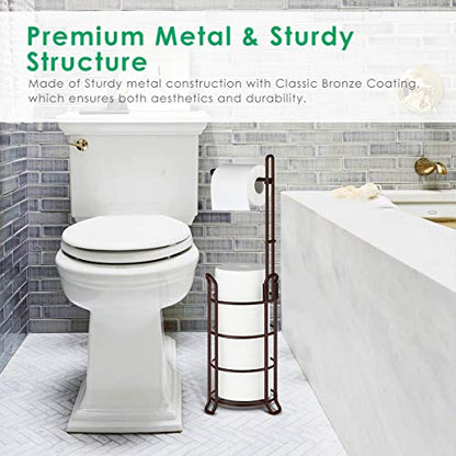TomCare Toilet Paper Holder Stand Free Standing, Holds 4 Mega Rolls, Bronze | Tool-Free Assembly, Detachable Metal Wire Frame, Powder-Coated Finish, Easy Storage and Flexible Bathroom Placement - color: Bronze, size: Standard