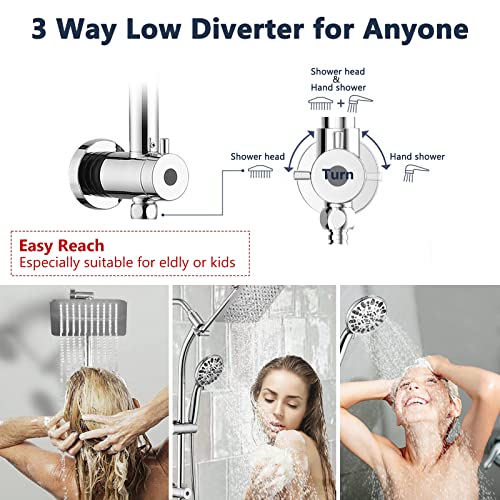 Rainfall 8 Inch Shower Head with High Pressure Handheld Spray Combo, Drill-Free Slide Bar with Adjustable Shower Extension Arm, 3-Way Low Diverter for Easy Reach, 5Ft Hose- Chrome - color: Polished Chrome