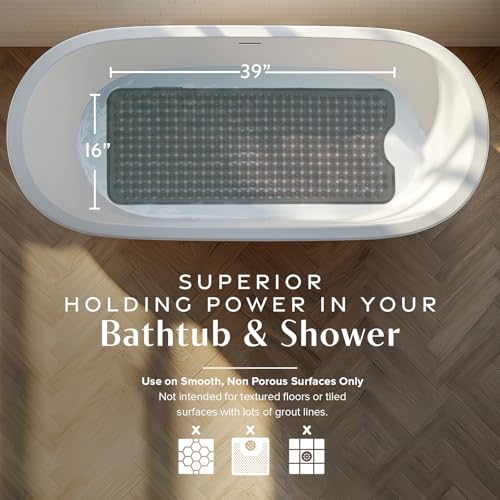 SlipX Solutions 39"x16" Power Grip Non Slip Bathtub Shower Mat, Bronze | Stronger Wet Surface Protection, Soft Under Foot, 265+ Suction Cups, Large Drainage Holes - color: Clear Bronze