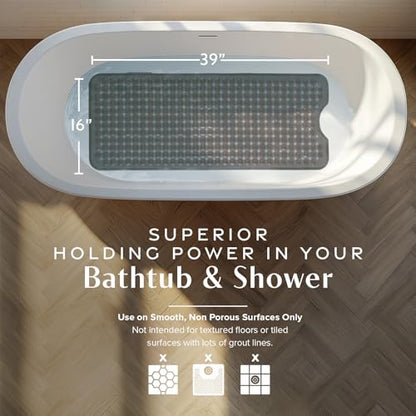 SlipX Solutions 39"x16" Power Grip Non Slip Bathtub Shower Mat, Bronze | Stronger Wet Surface Protection, Soft Under Foot, 265+ Suction Cups, Large Drainage Holes - color: Clear Bronze