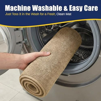 Muddy Mat® CloudStep Bathroom Rugs 2 Piece Set, Non Slip Bath Mats for Bathroom, Absorbent Memory Foam Chenille, Machine Washable Quick Dry Toilet Rug Set, Beige 20"x30" + 20"x20" U-Shaped - color: Beige