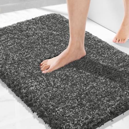 Yimobra Bath Rugs for Bathroom 32X20, Ultra Soft and Water Absorbent Bath Mats, Non Slip Plush Shower Rugs, Microfiber Thick Matts for Bathroom Floor/Tub, Machine Washable, Light Gray and Black Gray - color: Light Gray and Black Gray, size: 32" X 20"