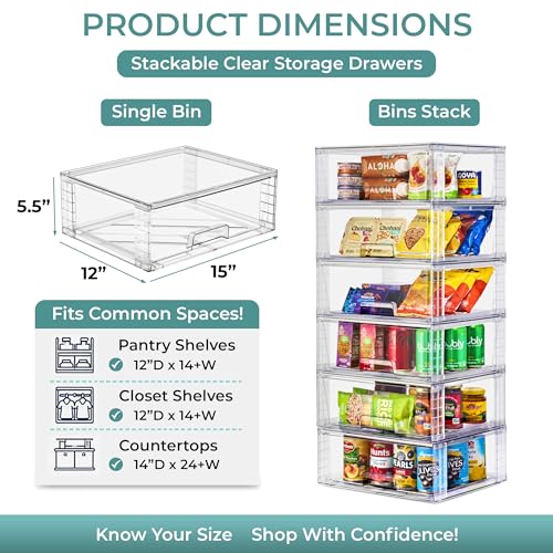Sorbus Stackable Clear Storage Drawers, Pull-Out Organizer Bins – Large Plastic Drawer Organizers for Bathroom, Under Sink, Closet, Pantry & Kitchen Organization (4 Pack) - size: 4 Pack
