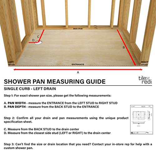 Tile Redi 3260LSPVC-13-2-4 Shower Pan with Left Drain- Single Curb Shower Base, 2" PVC Drain, and Plate Included, 60" Width x 32" Depth - size: 60" W x 32" D, style: Left Round Drain Plate 13" from Back