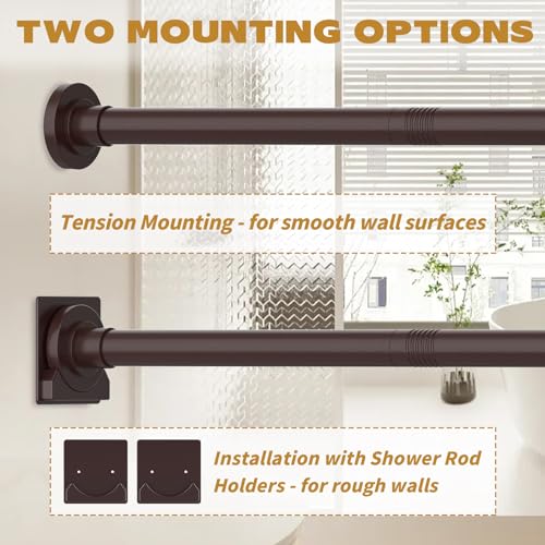 Thestoa Bronze Tension Shower Curtain Rod, 30-68 Inches with Holders | Includes adhesive holders, rustproof stainless steel, no-drilling spring tension for bathroom, closet & window - color: Bronze, size: 30"-68"