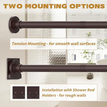 Thestoa Bronze Tension Shower Curtain Rod, 30-68 Inches with Holders | Includes adhesive holders, rustproof stainless steel, no-drilling spring tension for bathroom, closet & window - color: Bronze, size: 30"-68"