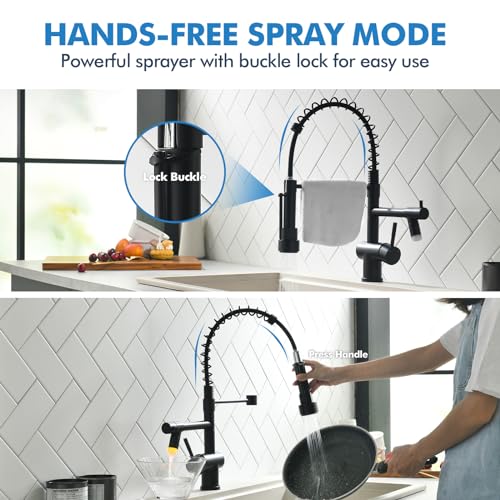 VFAUOSIT Kitchen Faucet with Pull Down Sprayer, Matte Black LED Light | Dual Outlets, Hands-Free Spray Lock, 360° Swivel, 10-Minute Tool-Free Setup, Fingerprint-Resistant Finish, Ceramic Valve - color: Matte Black-04