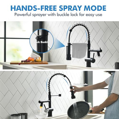 VFAUOSIT Kitchen Faucet with Pull Down Sprayer, Matte Black LED Light | Dual Outlets, Hands-Free Spray Lock, 360° Swivel, 10-Minute Tool-Free Setup, Fingerprint-Resistant Finish, Ceramic Valve - color: Matte Black-04