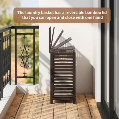 Laundry Hamper with Lid, Bamboo with Handles and Removable Liner Bag, 125L Laundry Basket for Bedroom, Bathroom & Laundry Room (Brown) - color: Brown