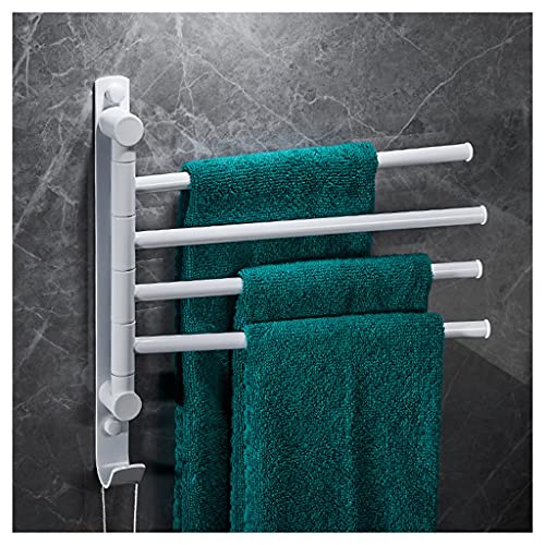 ZHOUXIAO White Brass Swing Out Towel Bar Holder Wall-Mounted/Swivel Towel Rack Hanger Organizer for Bathroom or Kitchen, 4-Bar Towel Bar Folding Arm Swivel Hanger Bathroom S White