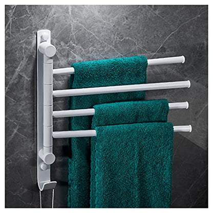 ZHOUXIAO White Brass Swing Out Towel Bar Holder Wall-Mounted/Swivel Towel Rack Hanger Organizer for Bathroom or Kitchen, 4-Bar Towel Bar Folding Arm Swivel Hanger Bathroom S White