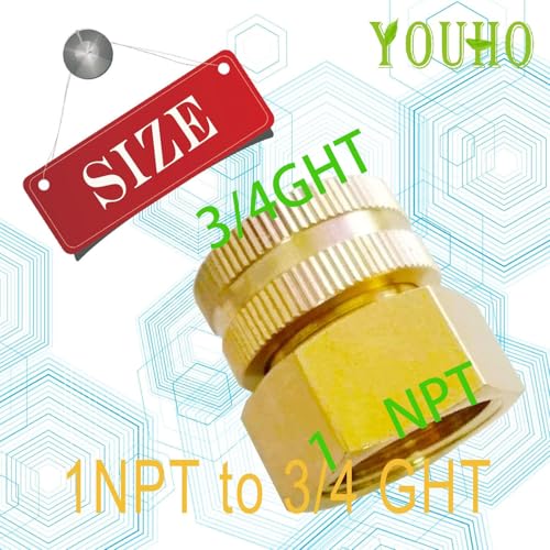 YOUHO Garden Hose Adapter Connector Heavy-Duty, Solid Brass Fittings 1 NPT Female Hose Thread x 3/4 GHT Female Hose Thread（1 Pack) - size: 1 NPT to 3/4 GHT