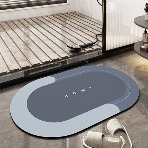 TOKLYUIE Super Absorbent Bath Mat, Quick-Drying Bathroom Mats, Super Absorbent Living Room Floor Mat, Rubber Non-Slip Bottom, Easy to Clean Bathroom Rugs, Simple Kitchen Doormat (Oval Blue, 50x80cm) - color: Oval Blue, size: 50 x 80 cm