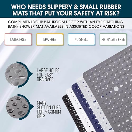 ENKOSI Large Square Shower Mat - 27x27 inch Non Slip Shower Mats - Green Shower Mats for Showers Anti Slip - Shower Non Slip Mat - Shower Mat with Drain Hole - Square Bathroom Mat (Clear Green 27x27) - color: Clear Green