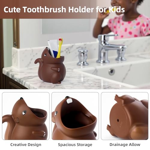 Kids Toothbrush Holder Toothbrush Organizer – Durable Silicone Animal Tooth Brush Holder – Easy to Clean Toothbrush and Toothpaste Holder – Toothbrush Holders for Bathrooms by Lily’s Home - Squirrel - color: Squirrel