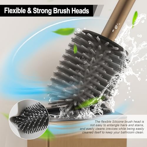 BGL Toilet Brush with Holder for Bathroom Matte Brushed Brass Aluminium Standing for Bathroom Toilet Bowl Cleaner Brush and Holder Set, Square Design - color: Matte Brushed Brass