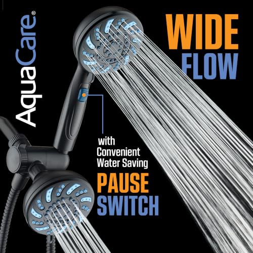 AquaCare 2026 High Pressure Dual Handheld Shower Head Combo w/Pause Switch | Detachable Showerhead Wand, Stay-Clean Jets, Extra-long 6 ft. Stainless Steel Hose, Dual Wall & Overhead Brackets / Black - color: Black