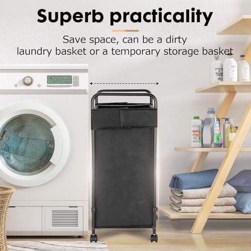 120L Laundry Hamper with Wheels, Rolling Laundry Sorter cart with Metal Frame and Removable Liner, Dirty Clothes Hampers for Bedroom, Laundry Room, Bathroom - size: L
