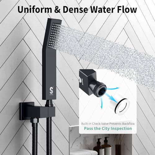SR SUN RISE 10 Inch Ceiling Mounted Shower System Rain Mixer Shower Combo Set Rainfall Shower Head System Matte Black Shower Faucet Rough-in Valve Body and Trim Included - color: Matte Black, style: 10 inch