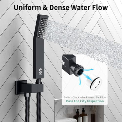 SR SUN RISE 10 Inch Ceiling Mounted Shower System Rain Mixer Shower Combo Set Rainfall Shower Head System Matte Black Shower Faucet Rough-in Valve Body and Trim Included - color: Matte Black, style: 10 inch