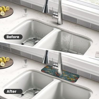 Flowers Kitchen sink faucet pad, strong water absorption, anti slip, easy to clean, very suitable for splash and drip prevention, suitable for kitchens and bathrooms - color: Flowers