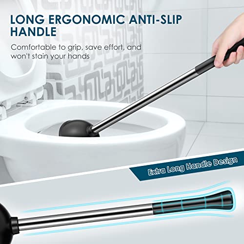 HAMITOR Toilet Plunger Bowl Brush Set: Hideaway Heavy Duty Toilet Plunger Scrubber Cleaner Holder Combo for Bathroom with Covered Caddy Hidden Elongated Discreet Apartment Plunger Brush Accessories