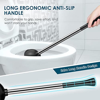 HAMITOR Toilet Plunger Bowl Brush Set: Hideaway Heavy Duty Toilet Plunger Scrubber Cleaner Holder Combo for Bathroom with Covered Caddy Hidden Elongated Discreet Apartment Plunger Brush Accessories