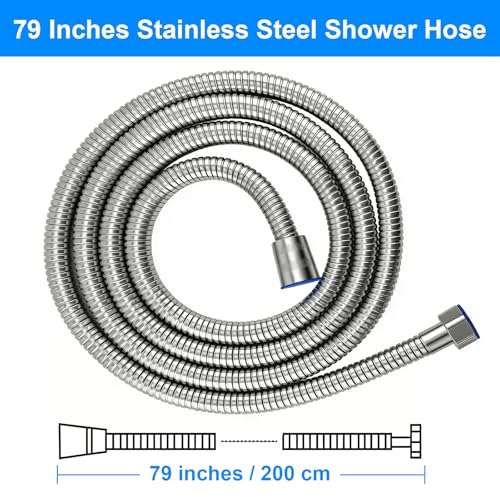 79-Inch Stainless Steel Shower Hose, FSDIYU Extension Replacement Hoses | Extra Long Flexible Anti-Kink Handheld Shower Head Hose with Universal G1/2 Insert for Pet Bathing, RV Cleaning, Bidet Hoses