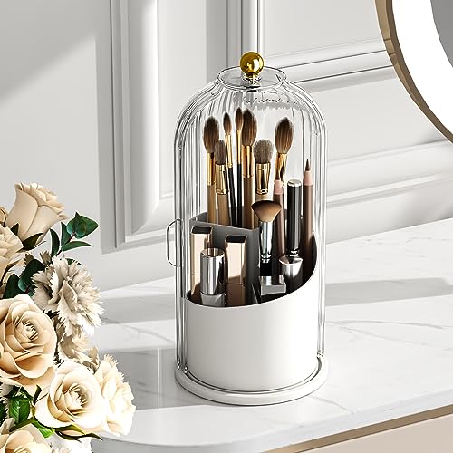 GAXmi Makeup Brush Holder with Lid Rotating Cosmetic Organizer, Transparent | 360 Rotation, Waterproof, Dustproof, Moistureproof - color: Transparent