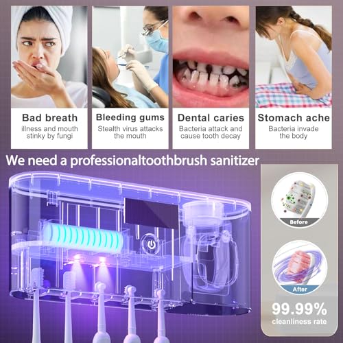Toothbrush Holders for Bathrooms,Toothpaste Dispenser Wall Mounted,Electric Toothbrush Holders with Solar Charging, Smart Drying Toothbrush Cleaner,Toothbrush Organizer with 5 Brush Slots