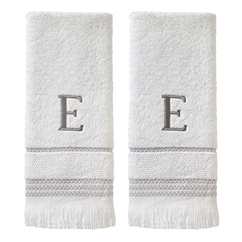 SKL Home Casual Monogram Hand Towel Set, E, 16x26, White 2 Count - color: Casual Monogram Hand Towel Set, size: Hand Towel Set, style: E