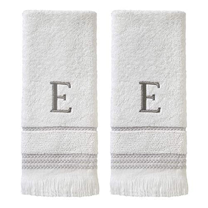 SKL Home Casual Monogram Hand Towel Set, E, 16x26, White 2 Count - color: Casual Monogram Hand Towel Set, size: Hand Towel Set, style: E