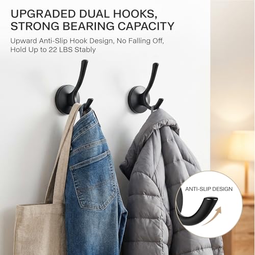 Towel Hooks-Coat Robe Hooks-Heavy Duty Metal Double Bathrobe Hook-Black Towel Hooks for Bathrooms-Kitchen Closet Garage（4Pcs Black） - color: Black