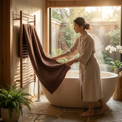 Bamboo Viscose Waffle Bath Towels - Pack of 4 - Brown - 250 GSM – 100% Viscose Derived from Bamboo - Quick-Dry Waffle Weave - Spa & Gym Ready - Oeko-TEX Certified – Absorbent - Breathable - color: Brown