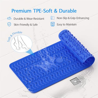 Non Slip Bathtub Mat & Shower Mat, 31x15 Anti Slip Bath Mat for Tub, Soft TPE Anti-Skid Bathroom Mat with 194 Suction Cups & Drain Holes, Wave-Textured Grip, Machine Washable (Deep Blue) - color: Deep Blue