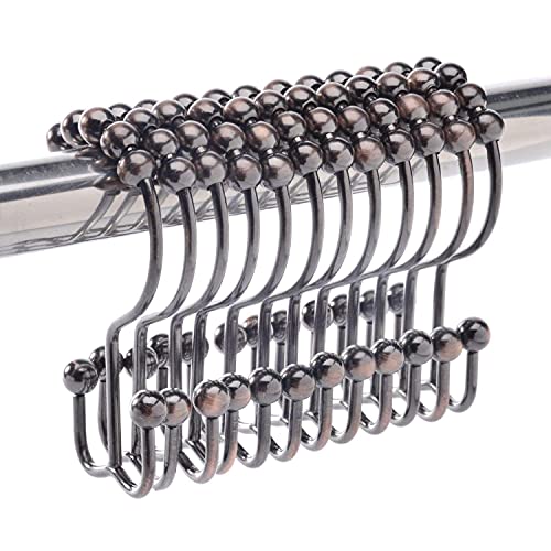 Rust Proof Shower Curtain Hooks - Set of 12 Metal Shower Curtain Rings - Double Glide Shower Hooks for Bathroom Curtain (Bronze) - color: Bronze