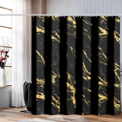 Black and Gold Shower Curtain 72 x 78 Inch, Extra Long Black Marble Shower Curtain, Modern Fabric Shower Curtains for Bathroom, Water Resistant Bath Curtain Set with Hooks, Black Gold Texture - color: Black, size: 72"W x 78"L (Pack of 1)