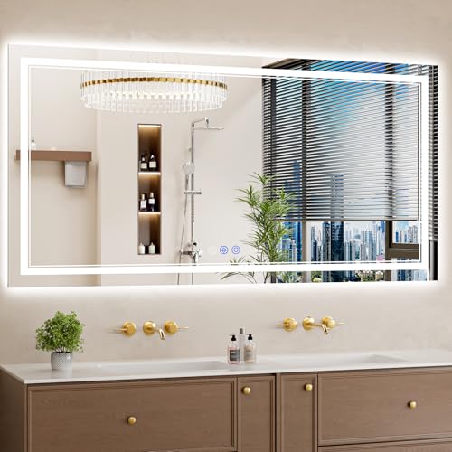 30"x60" LED Bathroom Mirror with Lights, Anti-Fog, Backlit + Front Lit, Dimmable, Led Vanity Mirror for Wall, Lighted Bathroom Mirror, 3 Colors, Shatter-Proof Tempered Glass - size: 30"L x 60"W