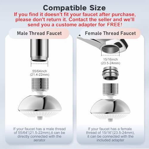 Kitchen Faucet Sprayer Attachment, Anti-Splash 3-Mode Swivel Faucet Extender with Wide Spray Area, 360° Rotating Faucet Aerator, Faucet Head Replacement for Kitchen, 55/64'' Female Thread - color: Silver