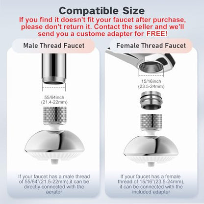 Kitchen Faucet Sprayer Attachment, Anti-Splash 3-Mode Swivel Faucet Extender with Wide Spray Area, 360° Rotating Faucet Aerator, Faucet Head Replacement for Kitchen, 55/64'' Female Thread - color: Silver