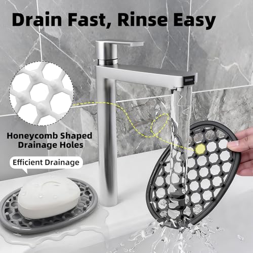 2 Pack Soap Dish for Shower, Non-Slip Silicone Bar Soap Holder with Efficient Drainage Holes for Bathroom Sink, Self Draining Soaps Saver Pad for Shower Niche, Shelf (White- 2Pcs) - color: White- 2pcs